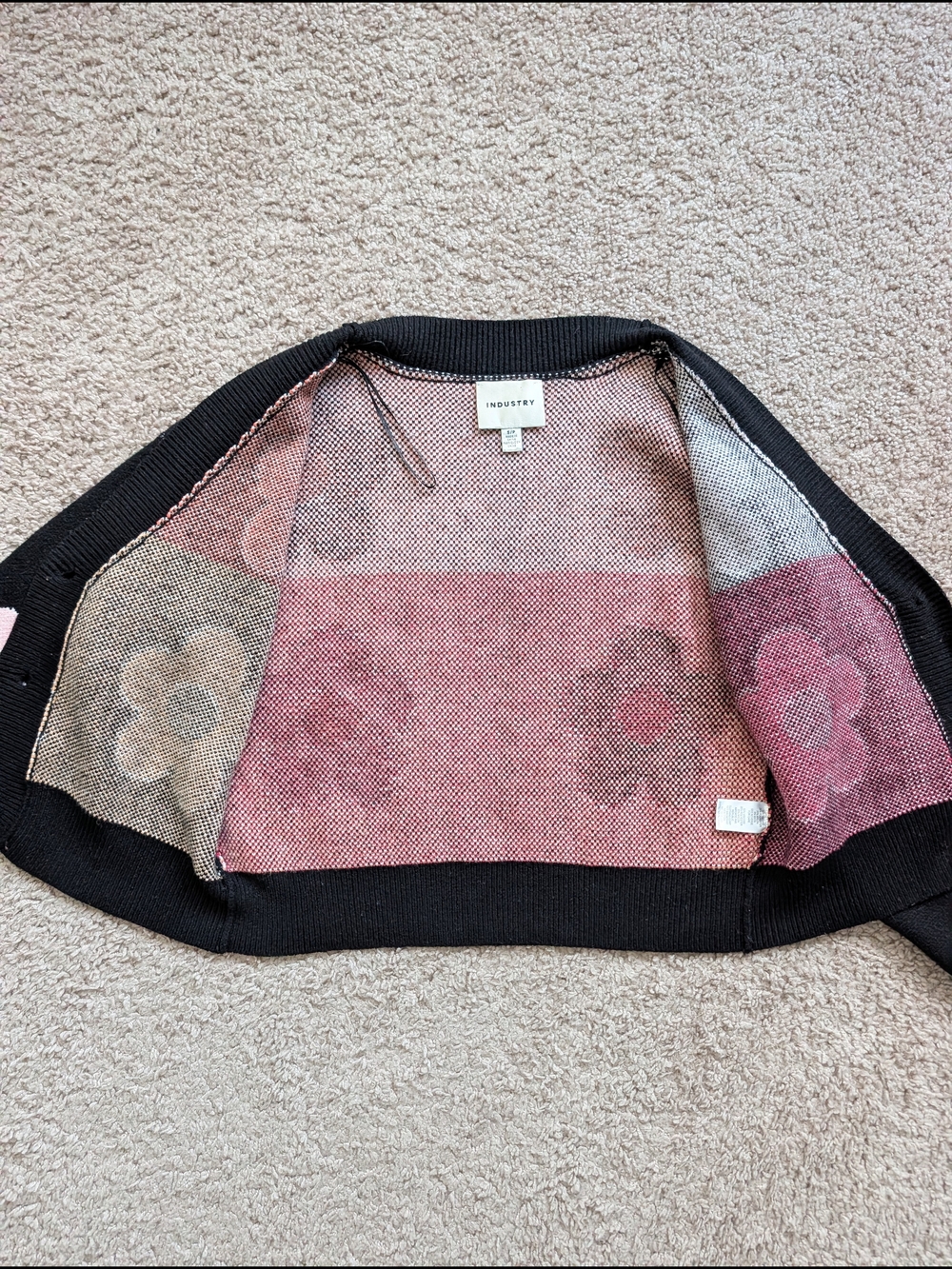 Industry Womens Black Pink Floral V-Neck Daisy Button Cardigan Sweater Small - Picture 4 of 10
